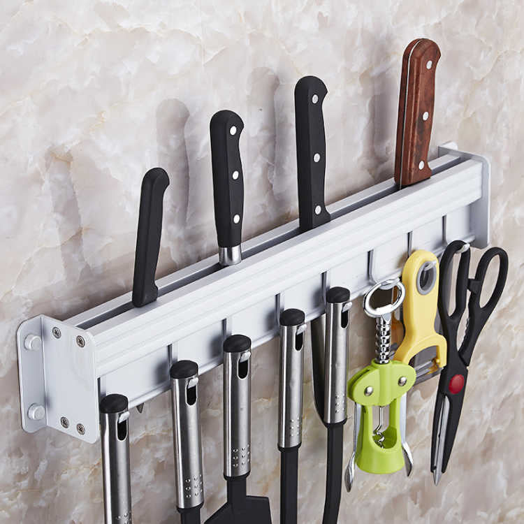 Wall-Mounted Black Aluminum Kitchen Knife Rack Storage